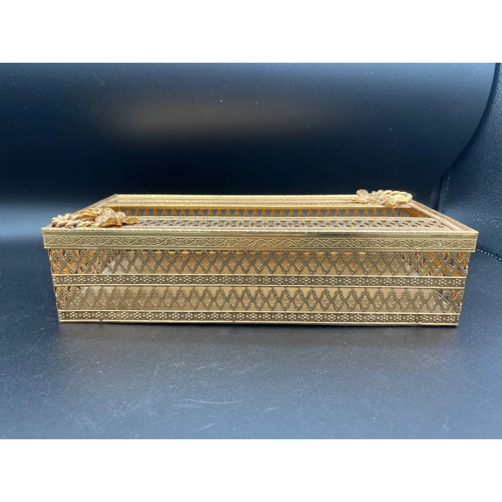 Mid Century Tissue Dispenser Gold Metal 1960s‎ Bathroom Decor Hollywood Regency